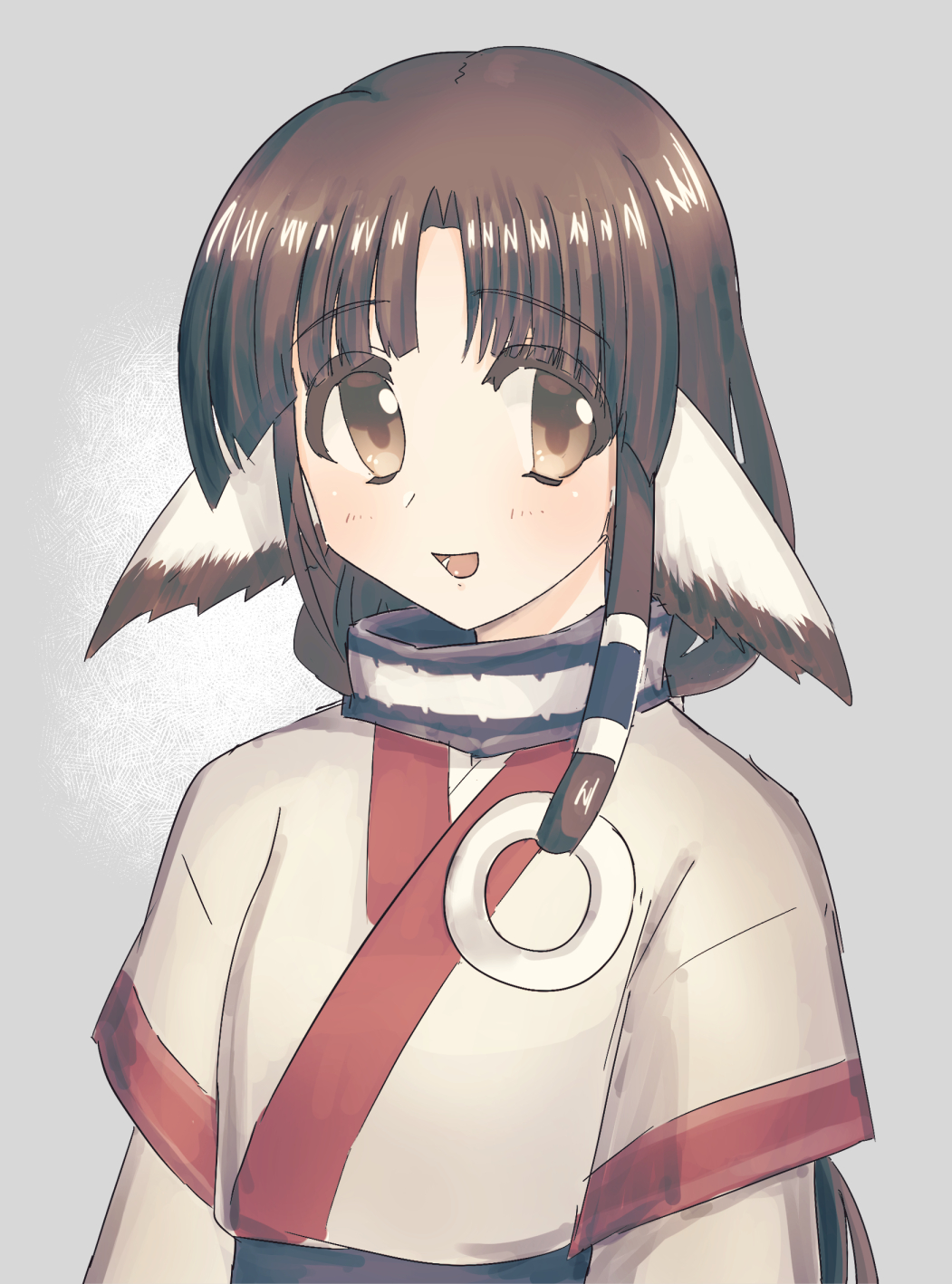 1girl, ainu_clothes, animal_ears, aquaplus, blush, breasts, brown_hair, dress