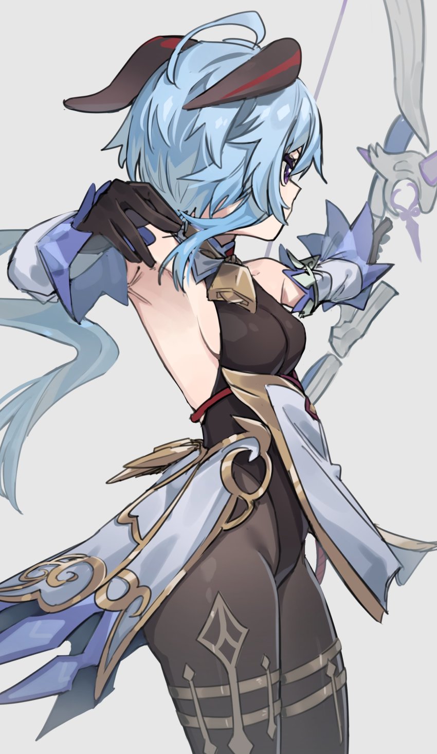 1girl, absurdres, ahoge, amos'_bow_(genshin_impact), armpits, bad_id, bad_twitter_id, bare_shoulders