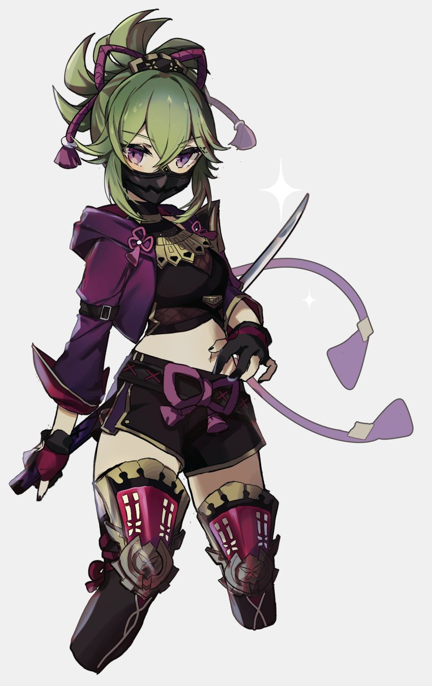 1girl, absurdres, belt, black_shorts, boots, cowboy_shot, crop_top, cropped_legs