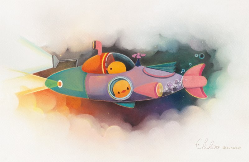 baby_animal, bird, bubble, buku_(bunnbuk), chick, looking_at_viewer, looking_away, no_humans