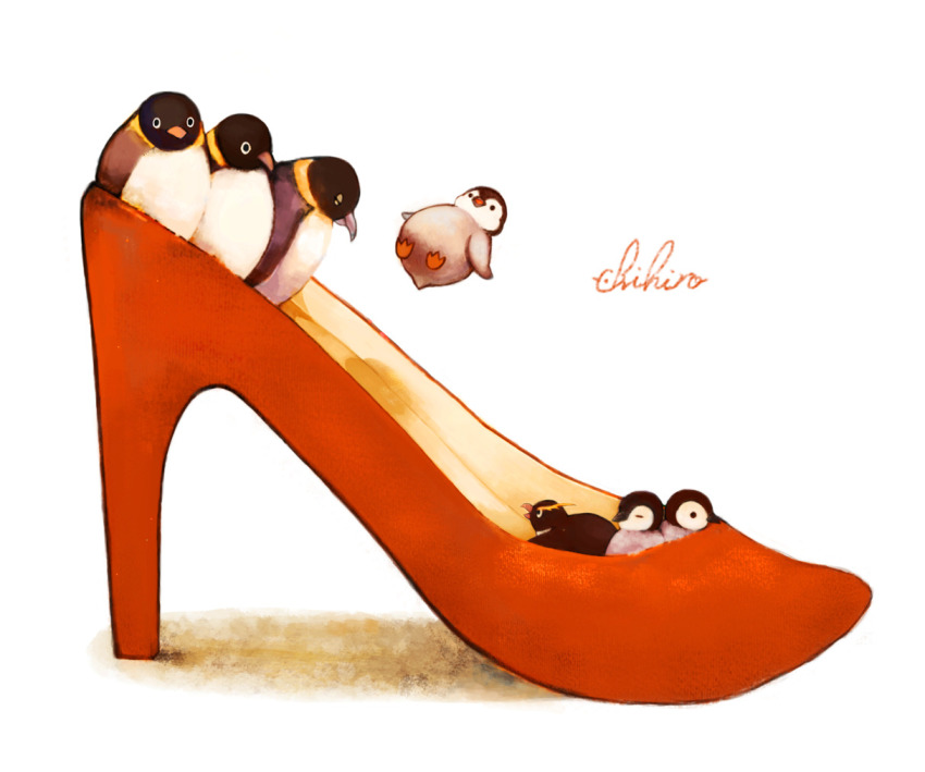 bird, buku_(bunnbuk), high_heels, no_humans, original, penguin, red_footwear, simple_background