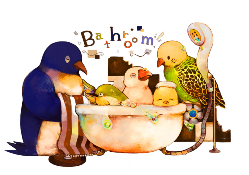 baby_animal, bathtub, bird, buku_(bunnbuk), chick, no_humans, original, penguin