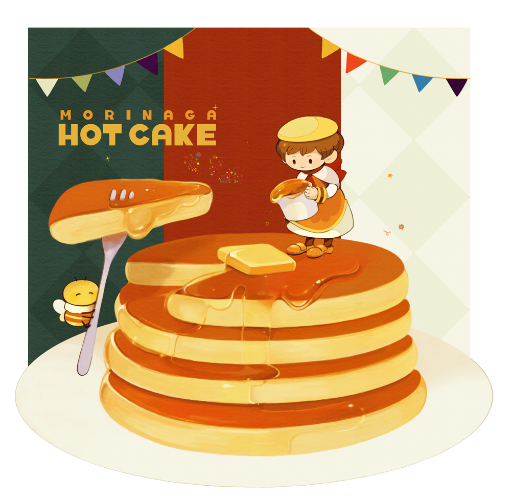 1boy, bee, black_eyes, brown_hair, bug, buku_(bunnbuk), butter, closed_mouth