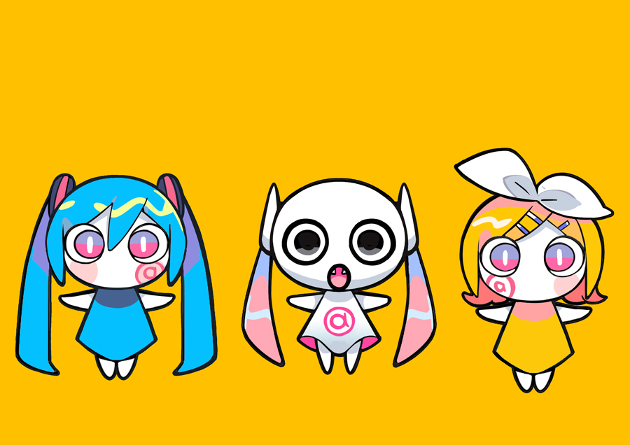 aimaina, blonde_hair, blue_eyes, blue_hair, bow, chibi, doushite-chan, dress