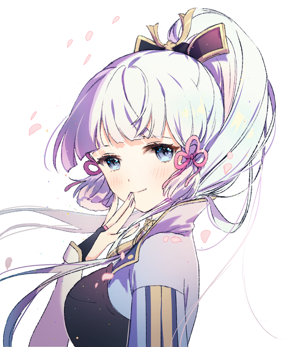 1girl, armor, ayaka_(genshin_impact), blue_eyes, blue_hair, blunt_bangs, blunt_ends, breasts