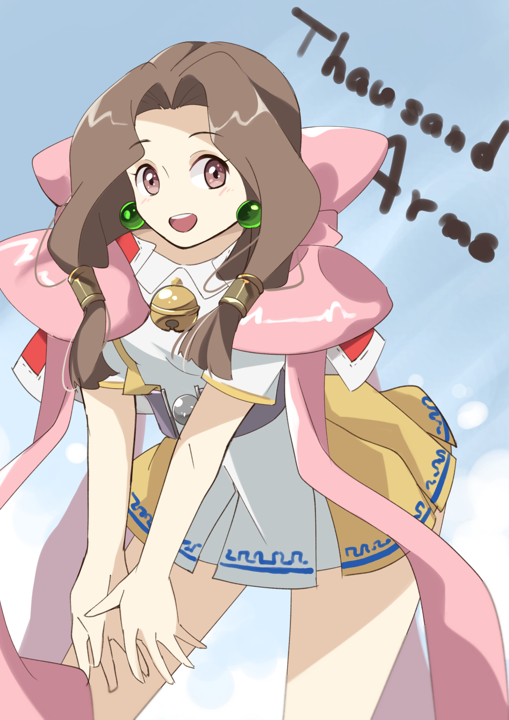 1girl, breasts, brown_eyes, brown_hair, drdr_ao_midoro, dress, earrings, hair_tubes