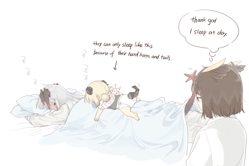 3girls, aged_down, arknights, baby, bib, black_shirt, blonde_hair, brown_hair