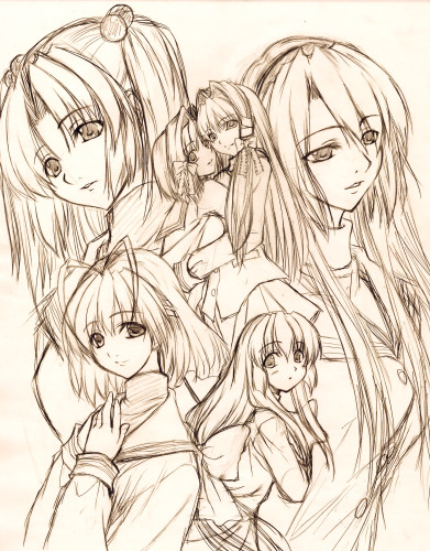 00s, 6+girls, clannad, everyone, female_focus, fujibayashi_kyou, fujibayashi_ryou, furukawa_nagisa