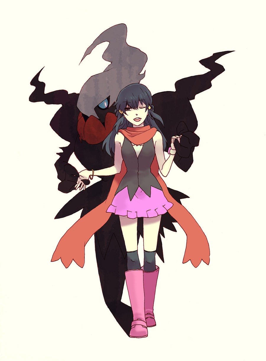00s, 1girl, bad_id, bad_pixiv_id, black_hair, boots, crise, darkrai
