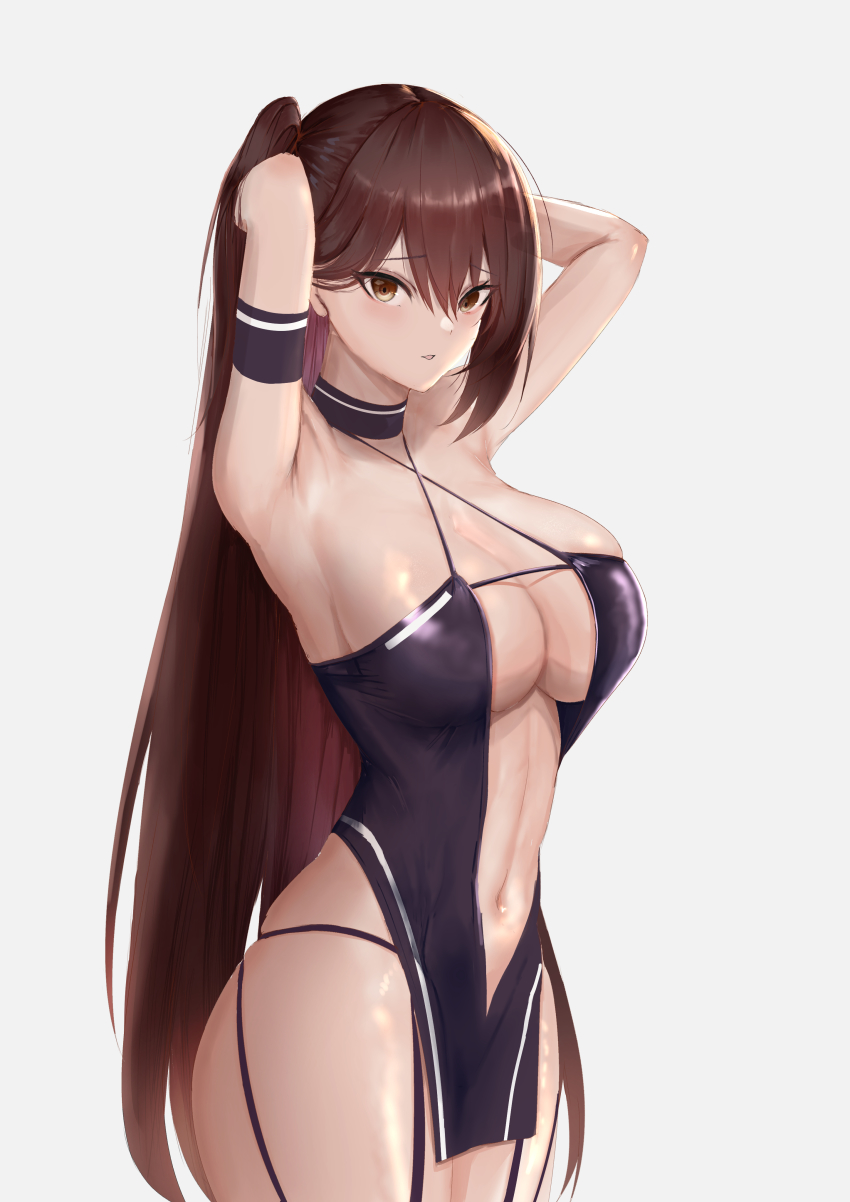 1girl, absurdres, armpits, azur_lane, bare_hips, breasts, brown_eyes, brown_hair
