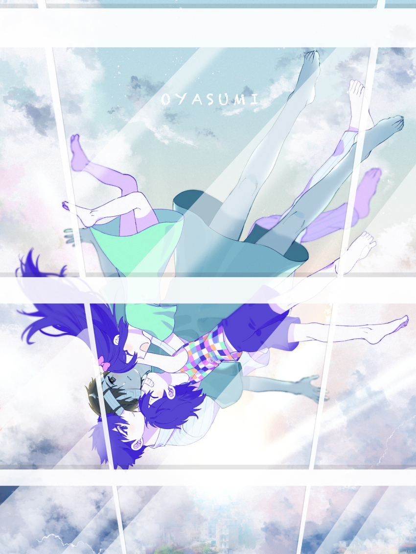 1girl, 3boys, aubrey_(headspace)_(omori), aubrey_(omori), bandaged_head, bandages, black_eyes, black_hair