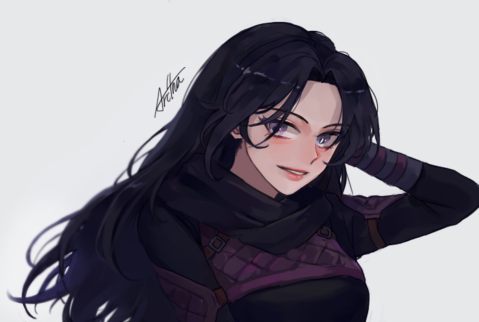 1girl, alternate_hairstyle, animification, apex_legends, arc4na, black_bodysuit, black_hair, blue_eyes
