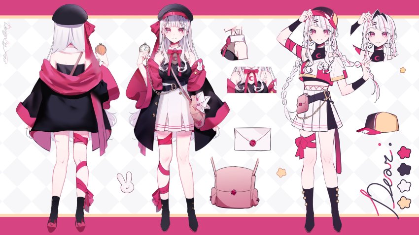 1girl, absurdres, bag, baseball_cap, beret, black_headwear, black_jacket, black_skirt