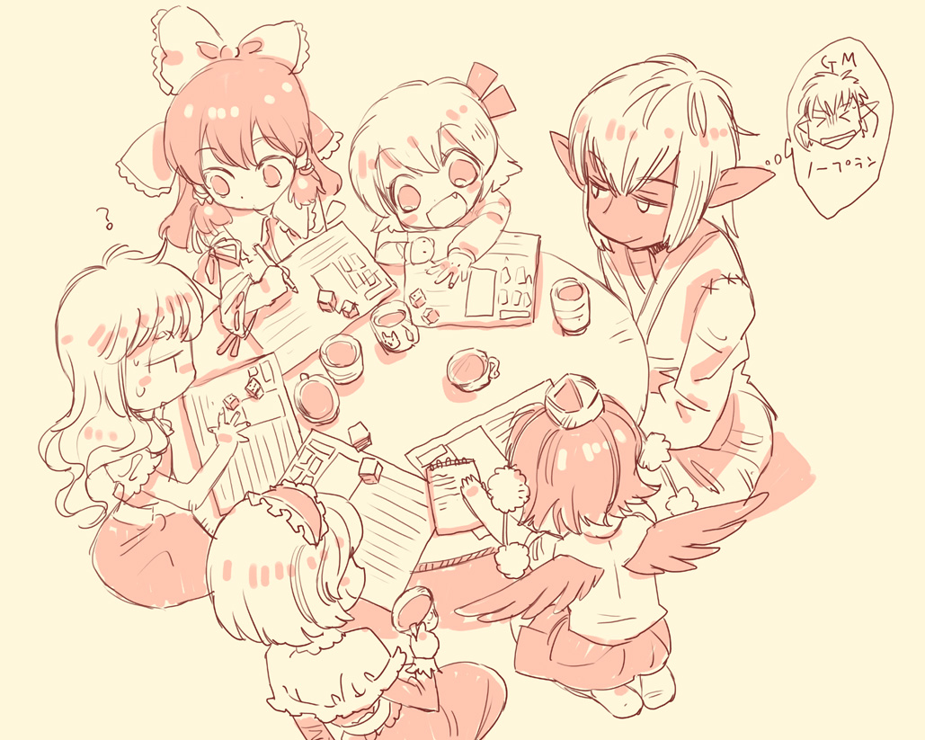 00s, 1boy, 5girls, alice_margatroid, bow, buront, crossover, detached_sleeves