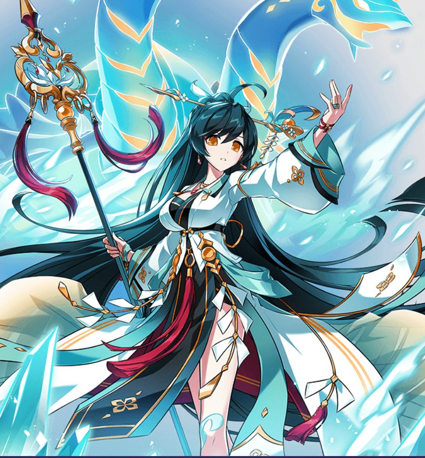 1girl, ara_haan, breasts, commentary, crystal, earrings, english_commentary, feint721, glowing, gold_trim, hair_between_eyes, hair_ornament, hairpin, holding, holding_staff, japanese_clothes, jewelry, long_hair, long_sleeves, looking_at_viewer, original, parted_lips, solo, staff, standing, surya_(elsword), tassel, very_long_hair, white_sleeves, wide_sleeves, yellow_eyes