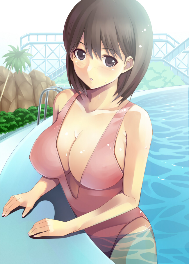 1girl, anegasaki_nene, black_eyes, black_hair, blush, breasts, brown_eyes, brown_hair