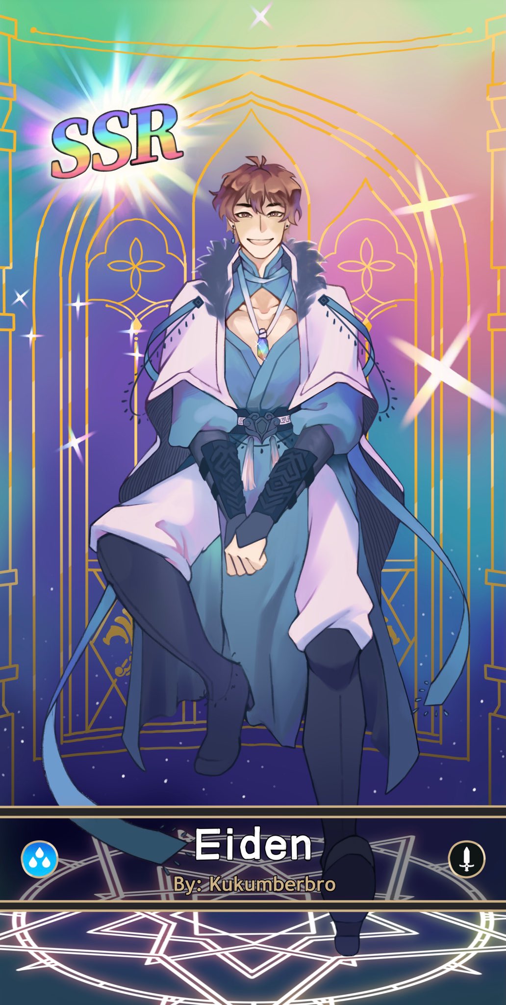 1boy, brown_eyes, brown_hair, cape, eiden_(nu_carnival), fluffy_collar, high_boots, highres