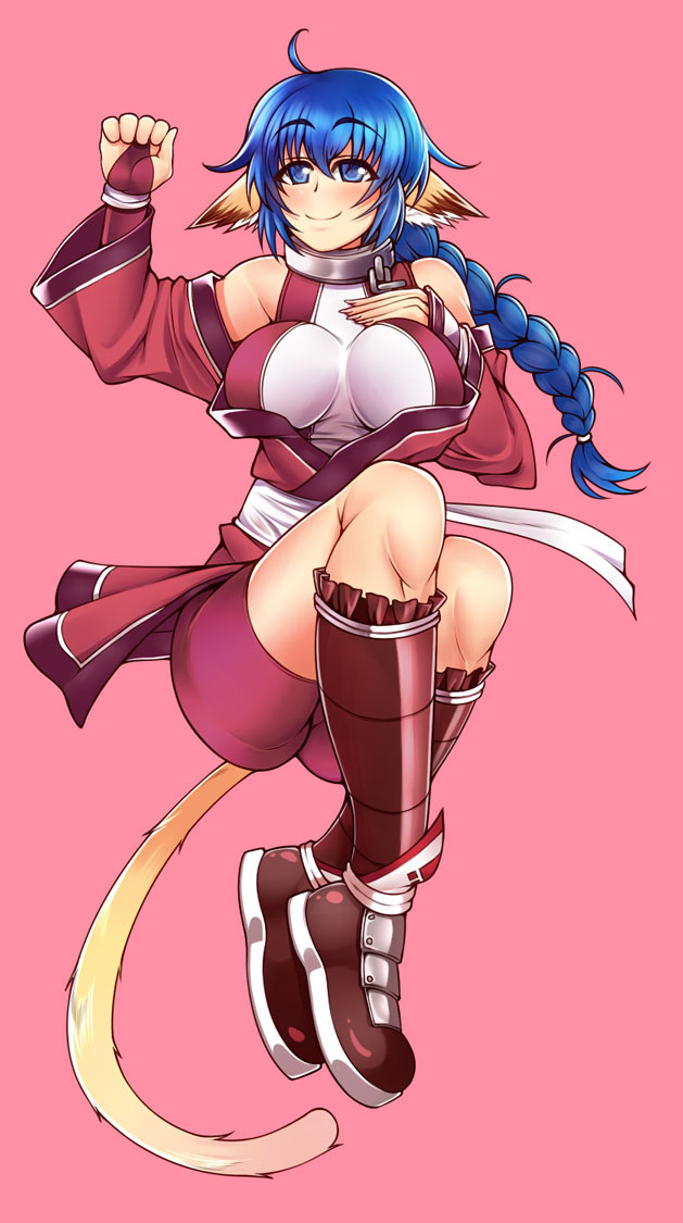 1girl, animal_ears, bare_shoulders, blue_eyes, blue_hair, braid, breasts, cat_ears