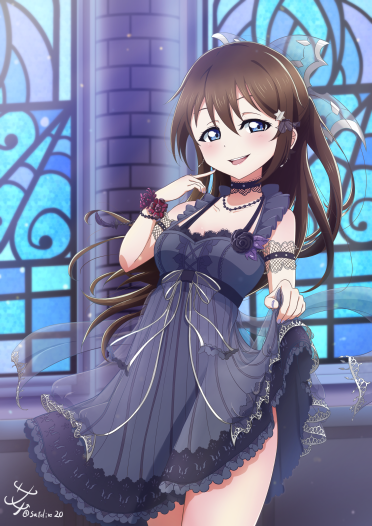 1girl, alternate_costume, anata_no_risou_no_heroine, arm_garter, artist_name, artist_request, bare_legs, bare_shoulders