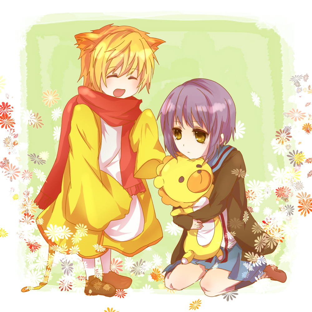 1boy, 1girl, androgynous, animal_ears, az_(shotatteiiyone), bad_id, bad_pixiv_id, blonde_hair