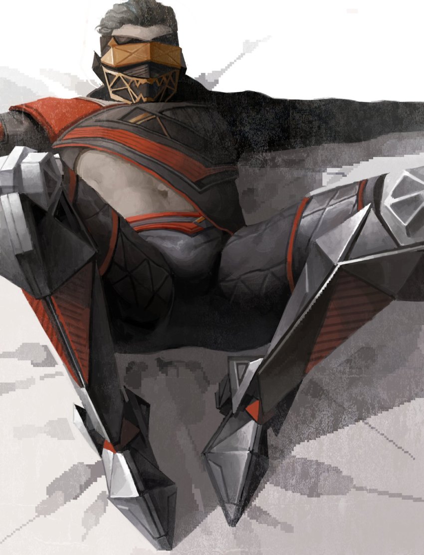 1boy, apex_legends, black_jacket, black_shorts, goggles, grey_hair, hair_slicked_back, highres