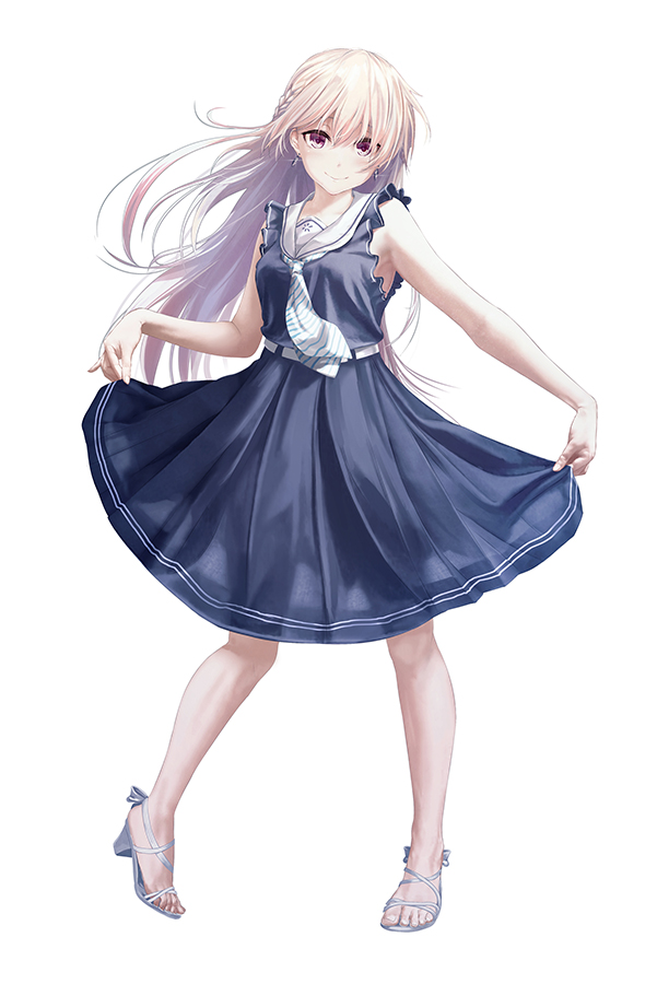 1girl, bare_arms, berkut_(girly_air_force), blue_dress, braid, brown_eyes, closed_mouth, dress
