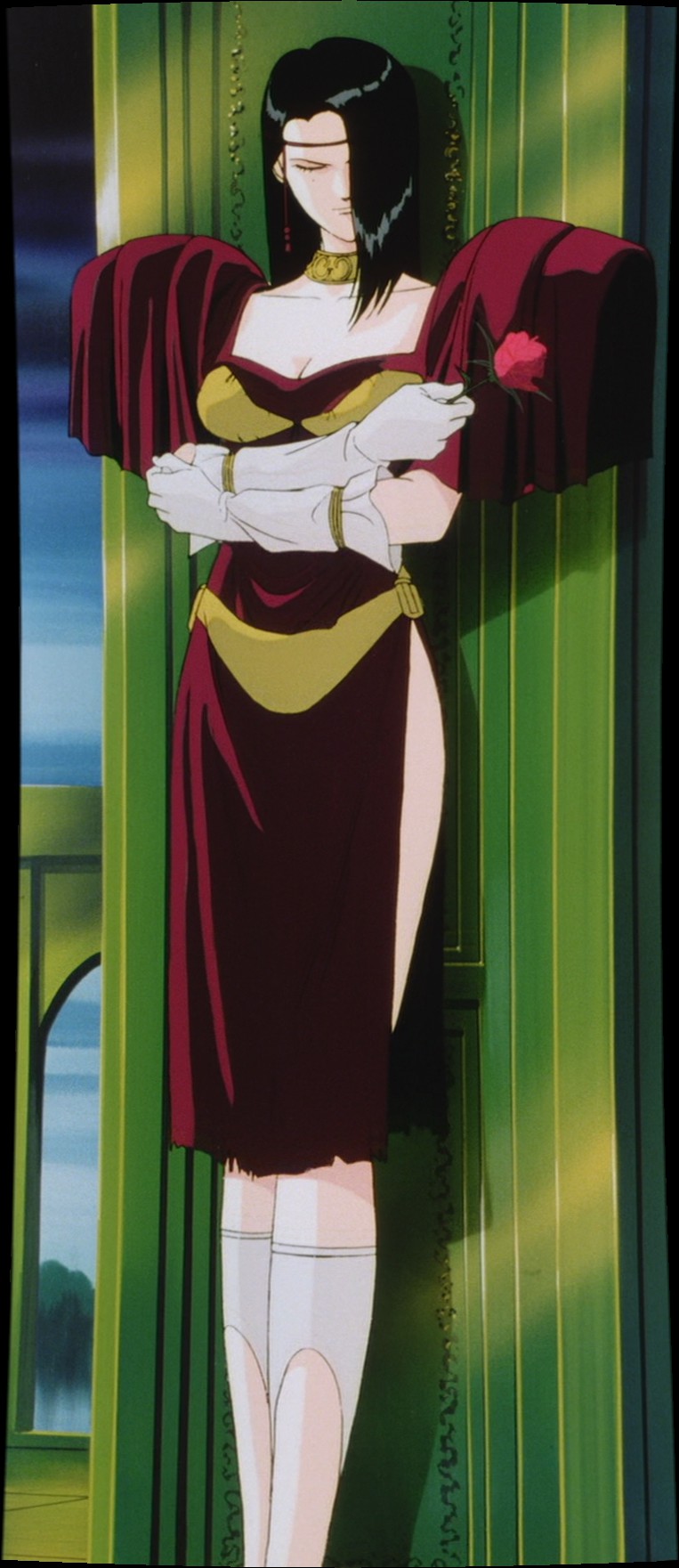 1girl, artstyle, black_hair, character_request, highres, long_hair, retro, stitched, tenkuu_senki_shurato, third-party_edit, trailoh