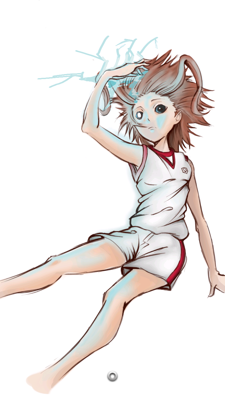 1girl, arm_up, armpits, biribiri, black_sclera, breasts, brown_hair, colored_sclera