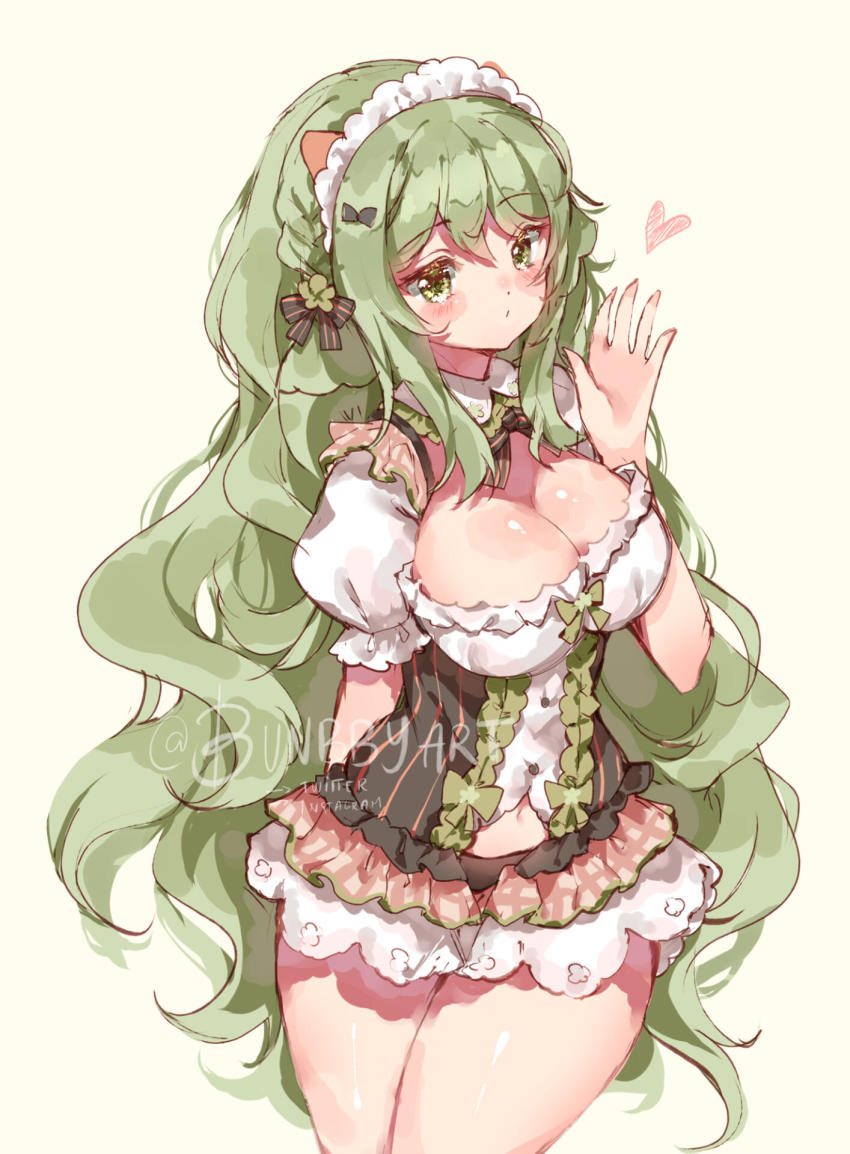 1girl, black_bow, bow, breasts, bunbbyart, cleavage, clothing_cutout, commentary