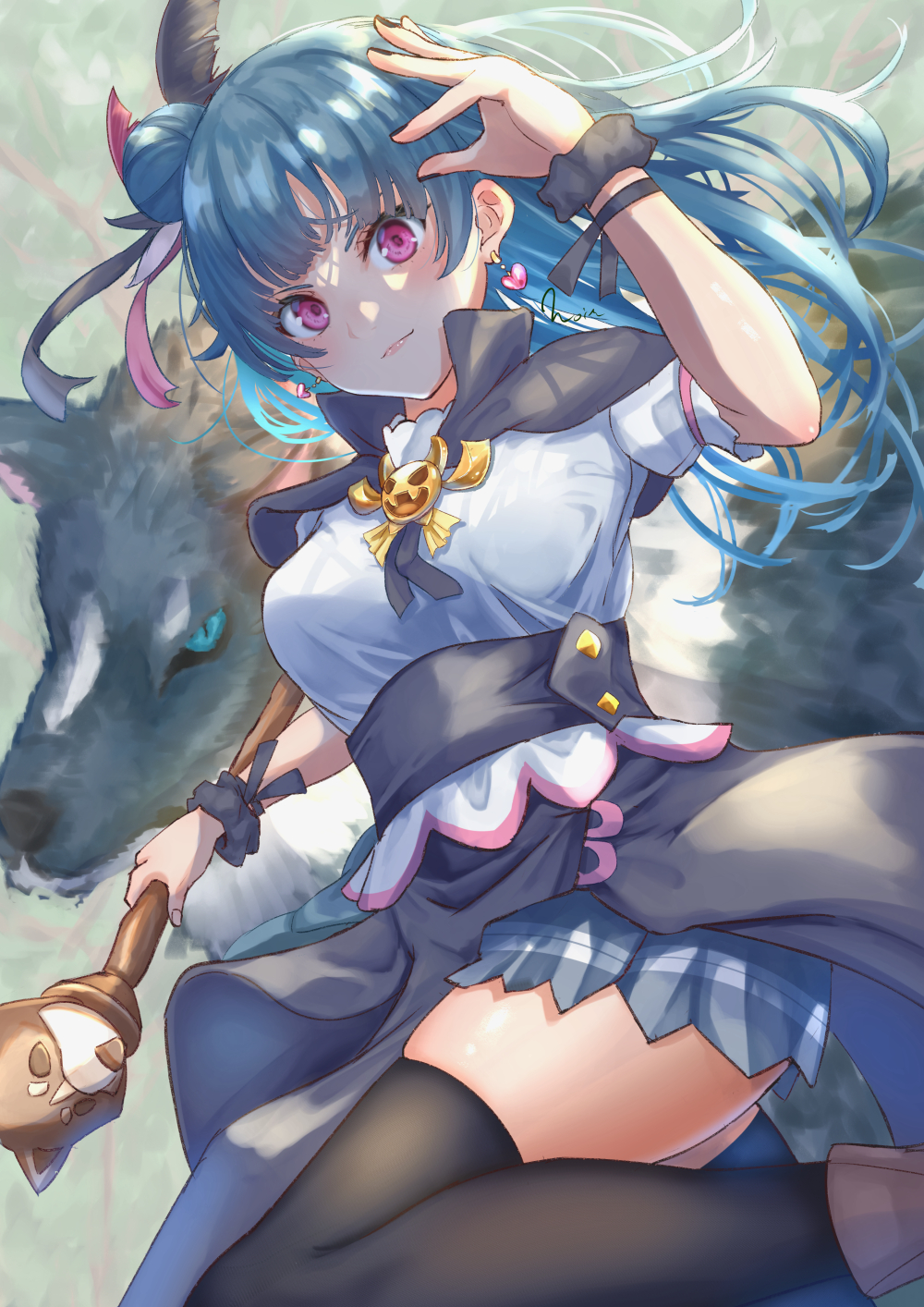 1girl, capelet, earrings, genjitsu_no_yohane, hair_ornament, highres, jewelry, lailaps