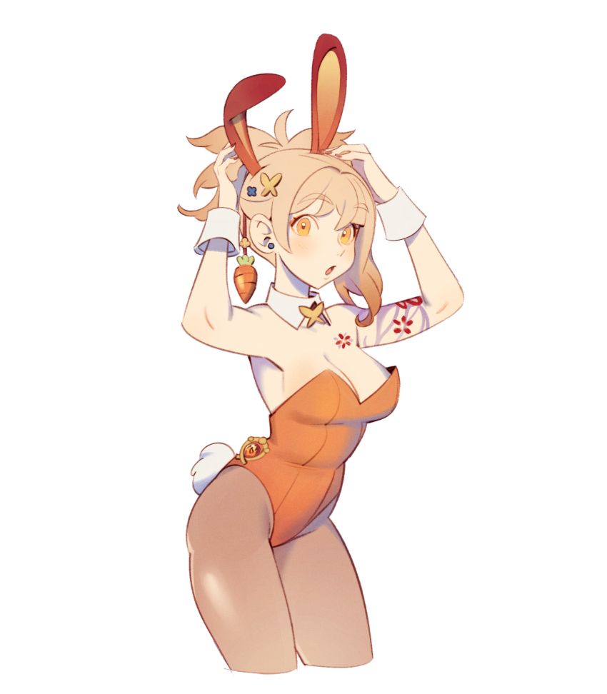 1girl, :o, animal_ears, arm_tattoo, bad_id, bad_twitter_id, blonde_hair, blush