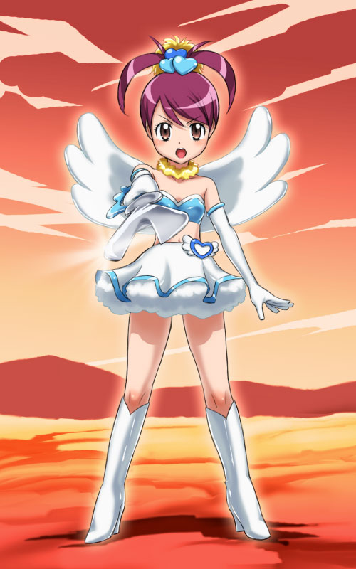 00s, 1girl, angel_wings, antenna_hair, boots, elbow_gloves, female_focus, full_body