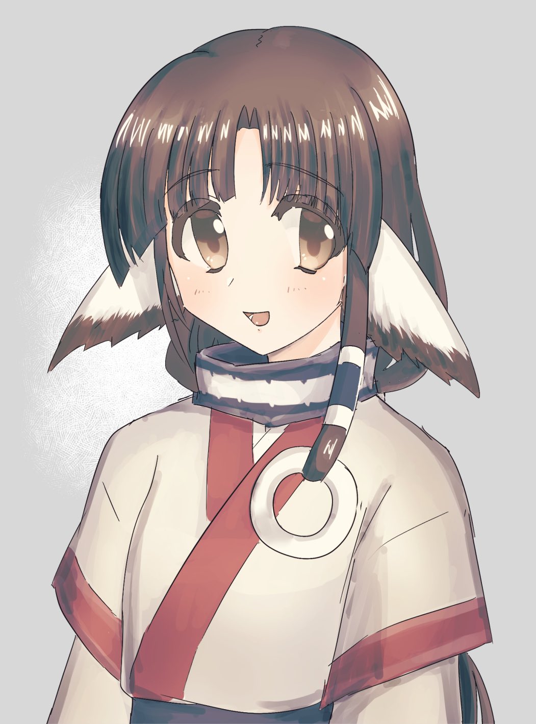 1girl, ainu_clothes, animal_ears, aquaplus, blush, breasts, brown_eyes, brown_hair