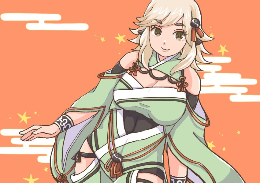 1girl, ainu_clothes, aizen_(utawarerumono:_lost_flag), animal_ears, aquaplus, bare_shoulders, breasts, brown_eyes