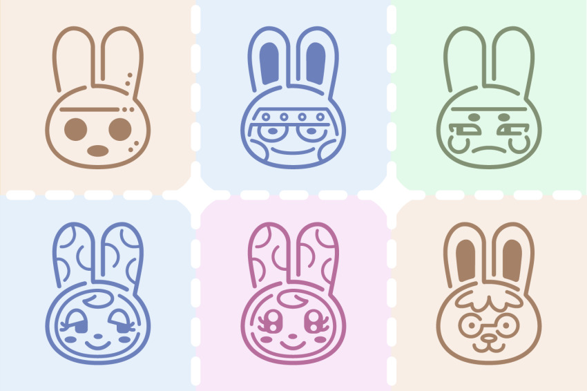3boys, 3girls, animal_crossing, blue_background, chrissy_(animal_crossing), coco_(animal_crossing), doc_(animal_crossing), francine_(animal_crossing)