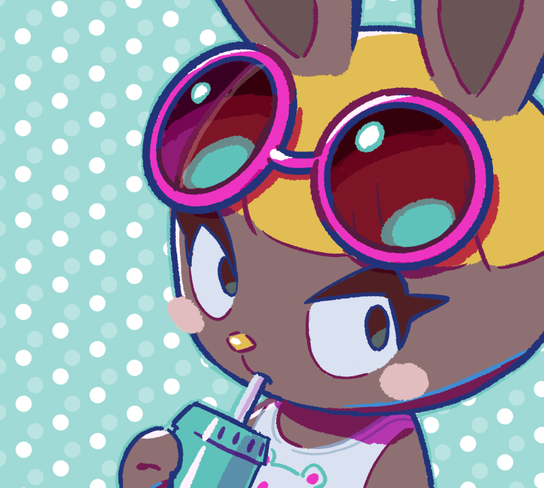1girl, animal_crossing, bonbon_(animal_crossing), drink, drinking, drinking_straw, drinking_straw_in_mouth, holding