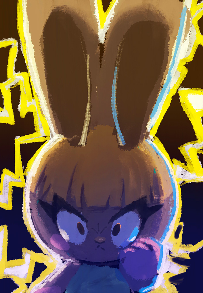 1girl, angry, animal_crossing, blue_background, bonbon_(animal_crossing), brown_background, clenched_hand, kopa_nishikida