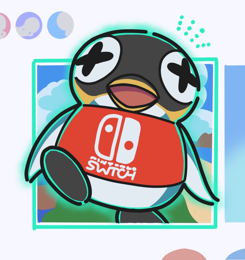 1boy, animal_crossing, bird, cube_(animal_crossing), highres, kopa_nishikida, looking_at_viewer, nintendo, nintendo_switch, penguin, walking, white_background