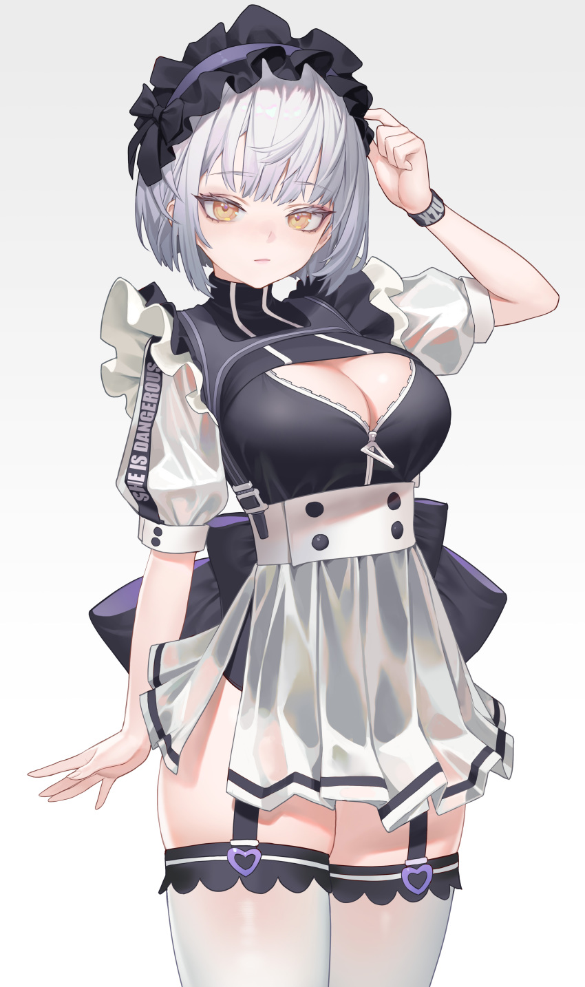 1girl, absurdres, adjusting_clothes, adjusting_headwear, arm_at_side, artist_name, back_bow, black_bow