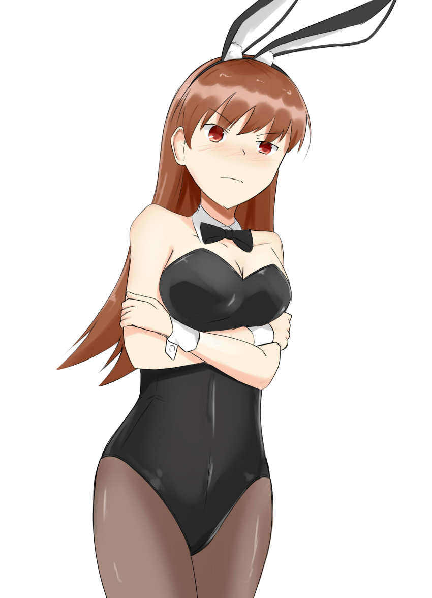 1girl, absurdres, animal_ears, black_bow, black_bowtie, black_leotard, blush, bow