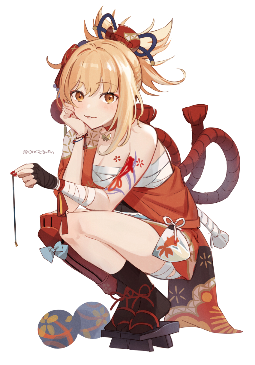 1girl, bandages, black_gloves, black_socks, blush, breasts, cleavage, fingerless_gloves