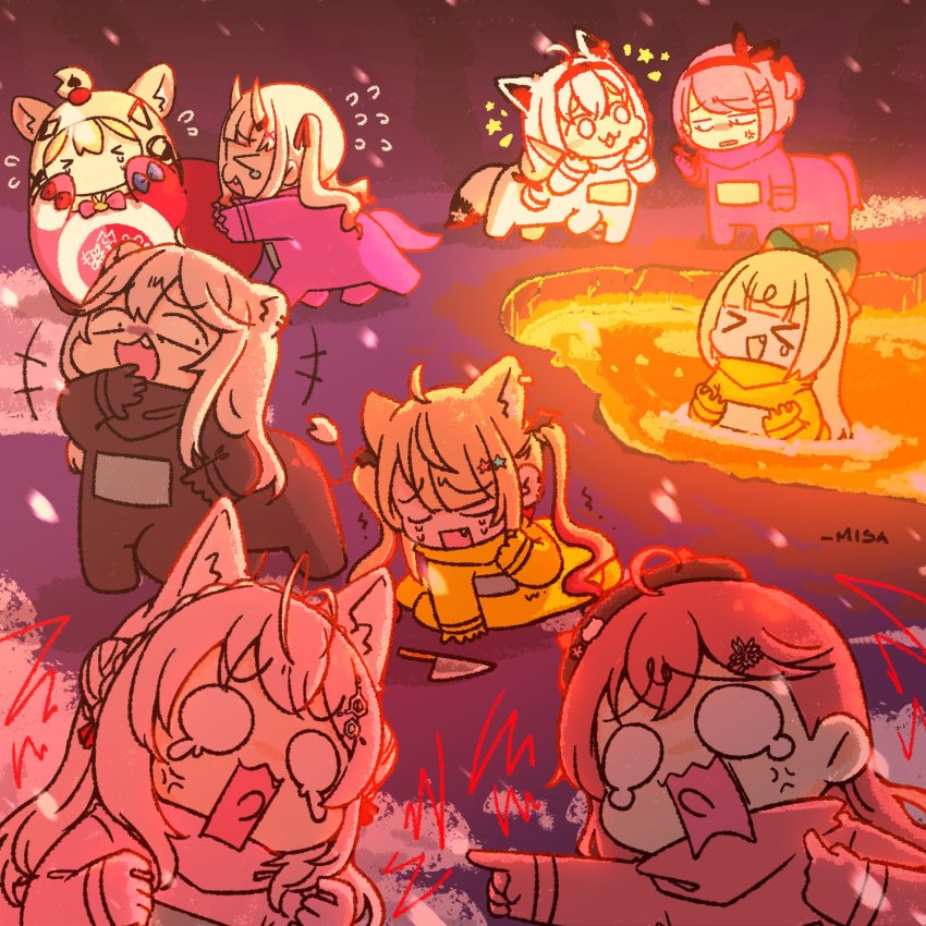 ahoge, among_us, animal_ears, beret, black_(among_us), blonde_hair, bob_cut, bow