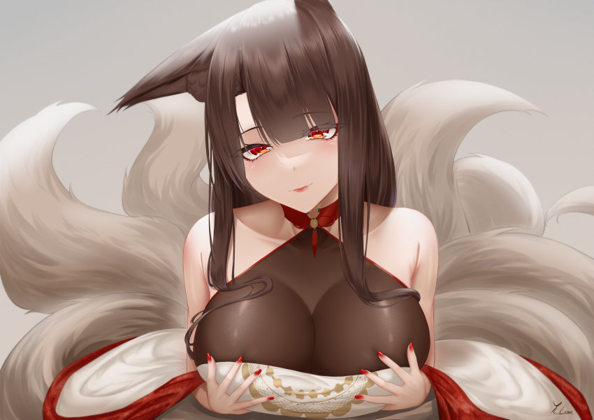 1girl, absurdres, akagi_(azur_lane), akagi_(dawn_phoenix's_summons)_(azur_lane), animal_ear_fluff, animal_ears, artist_name, azur_lane