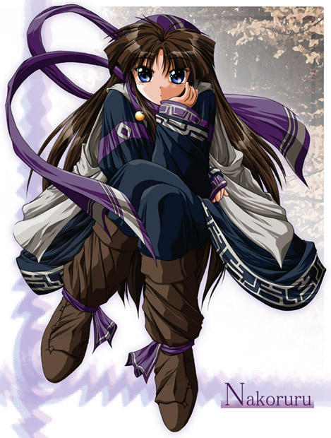 1girl, ainu_clothes, alternate_costume, blue_eyes, brown_hair, character_name, f20_(funimaru), female_focus