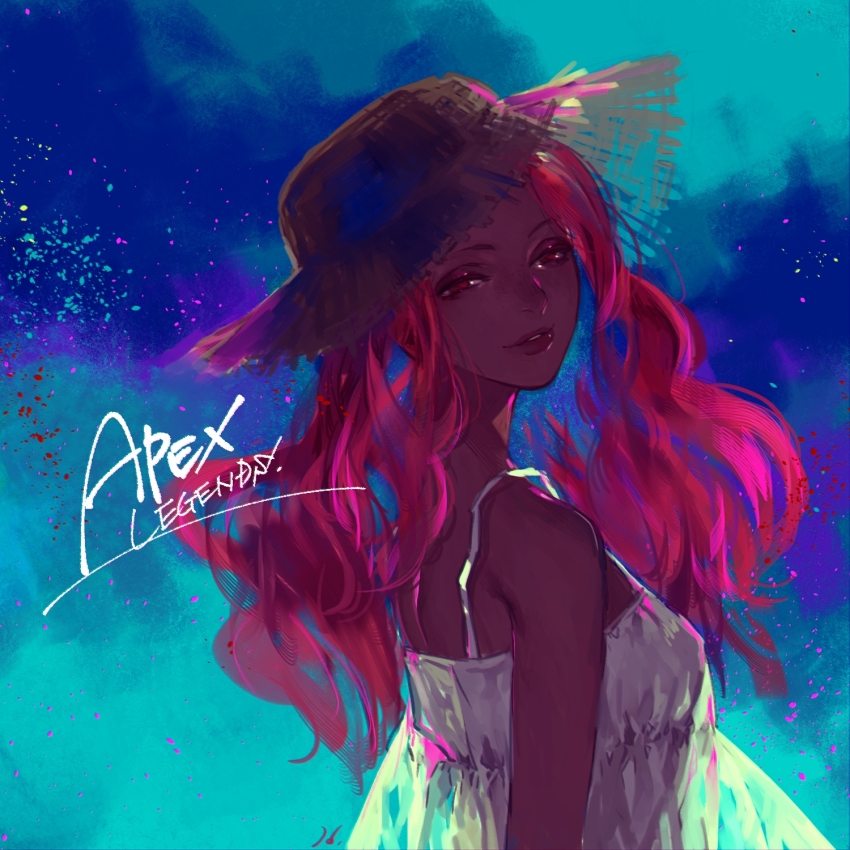 1girl, alternate_costume, alternate_hairstyle, animification, apex_legends, breasts, copyright_name, dark-skinned_female