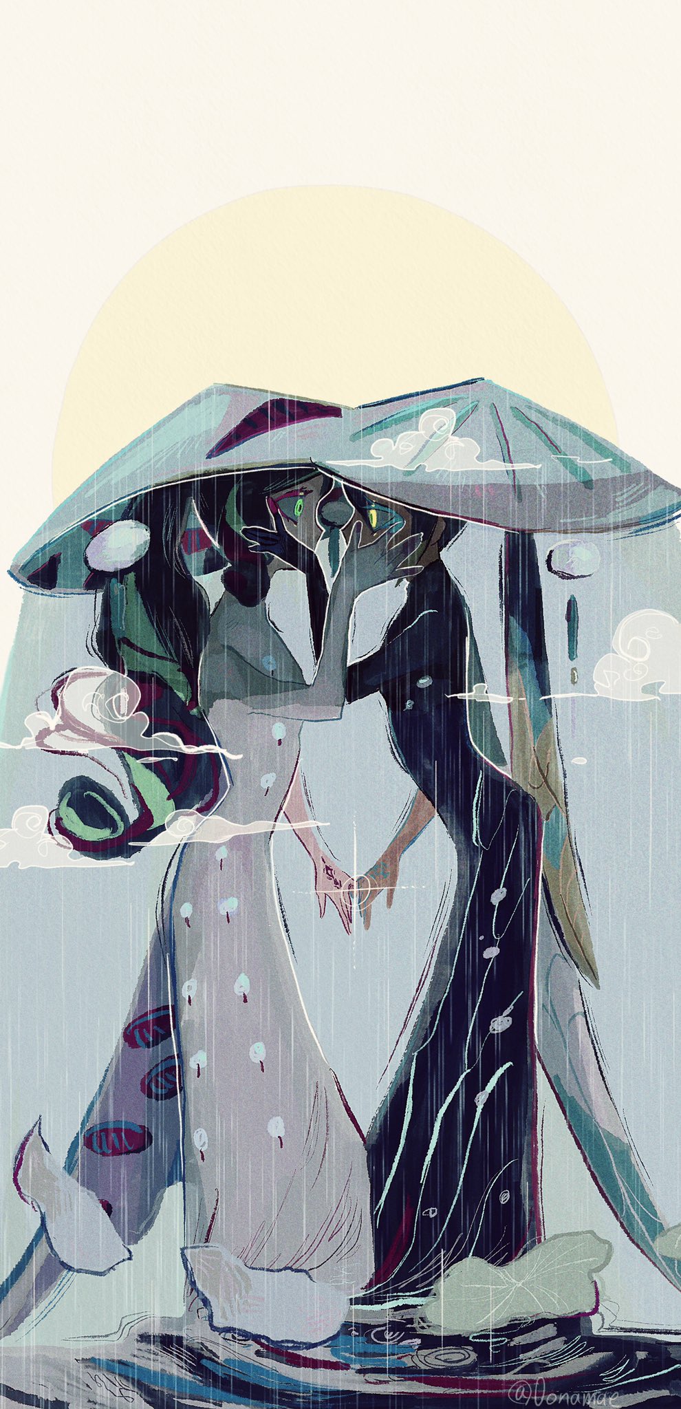 0onamae, 2girls, black_hair, dark-skinned_female, dark_skin, eyeliner, face-to-face, fate/grand_order