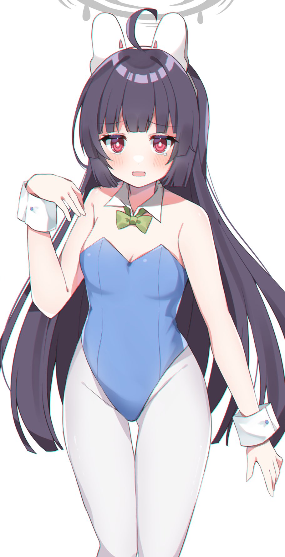 ahoge, alternate_costume, black_hair, blue_archive, blush, bow, bowtie, breasts