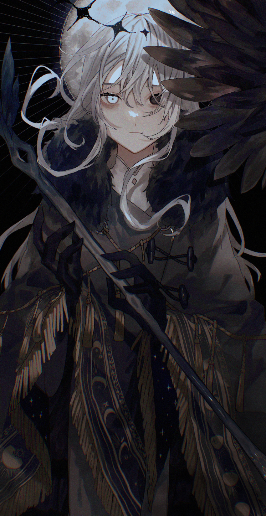 1girl, absurdres, black_dress, black_gloves, black_sclera, closed_mouth, colored_sclera, commentary_request