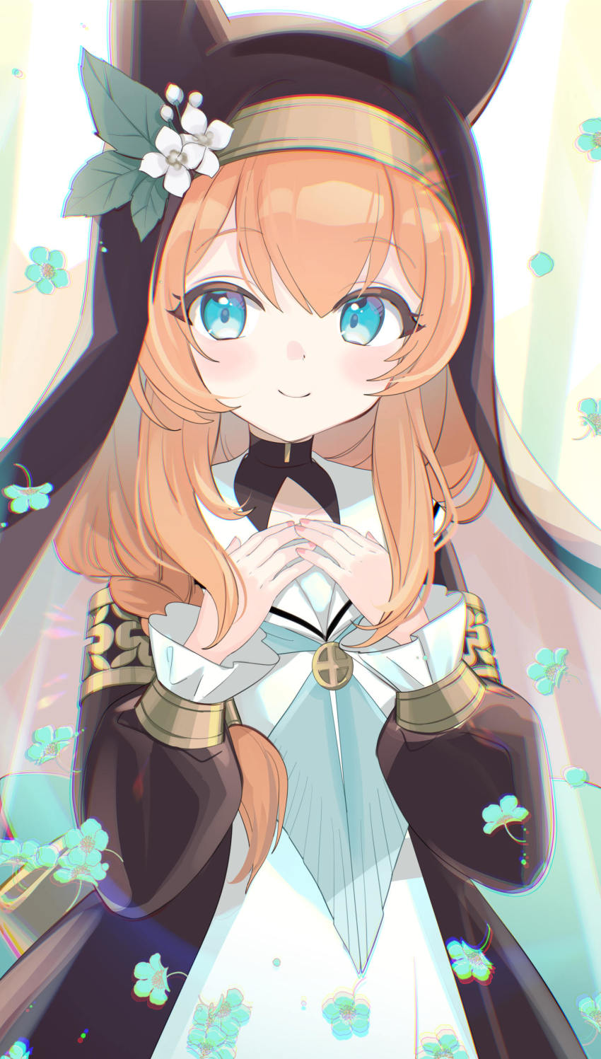 1girl, absurdres, animal_ear_headwear, blue_archive, blue_eyes, blue_neckerchief, blush, chromatic_aberration