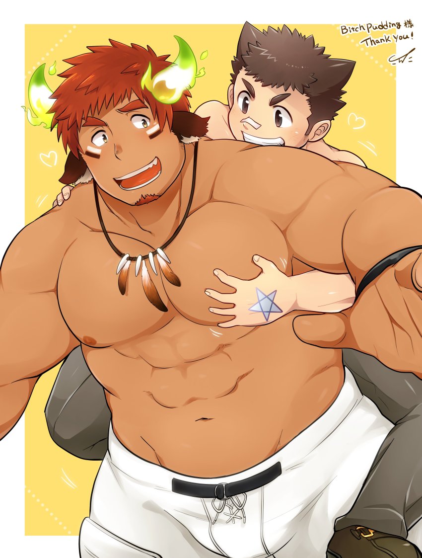 2boys, absurdres, american_football_uniform, animal_ears, bandaid, bandaid_on_face, bandaid_on_nose, bara